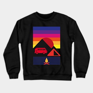 Camping and kombi at sunset Crewneck Sweatshirt